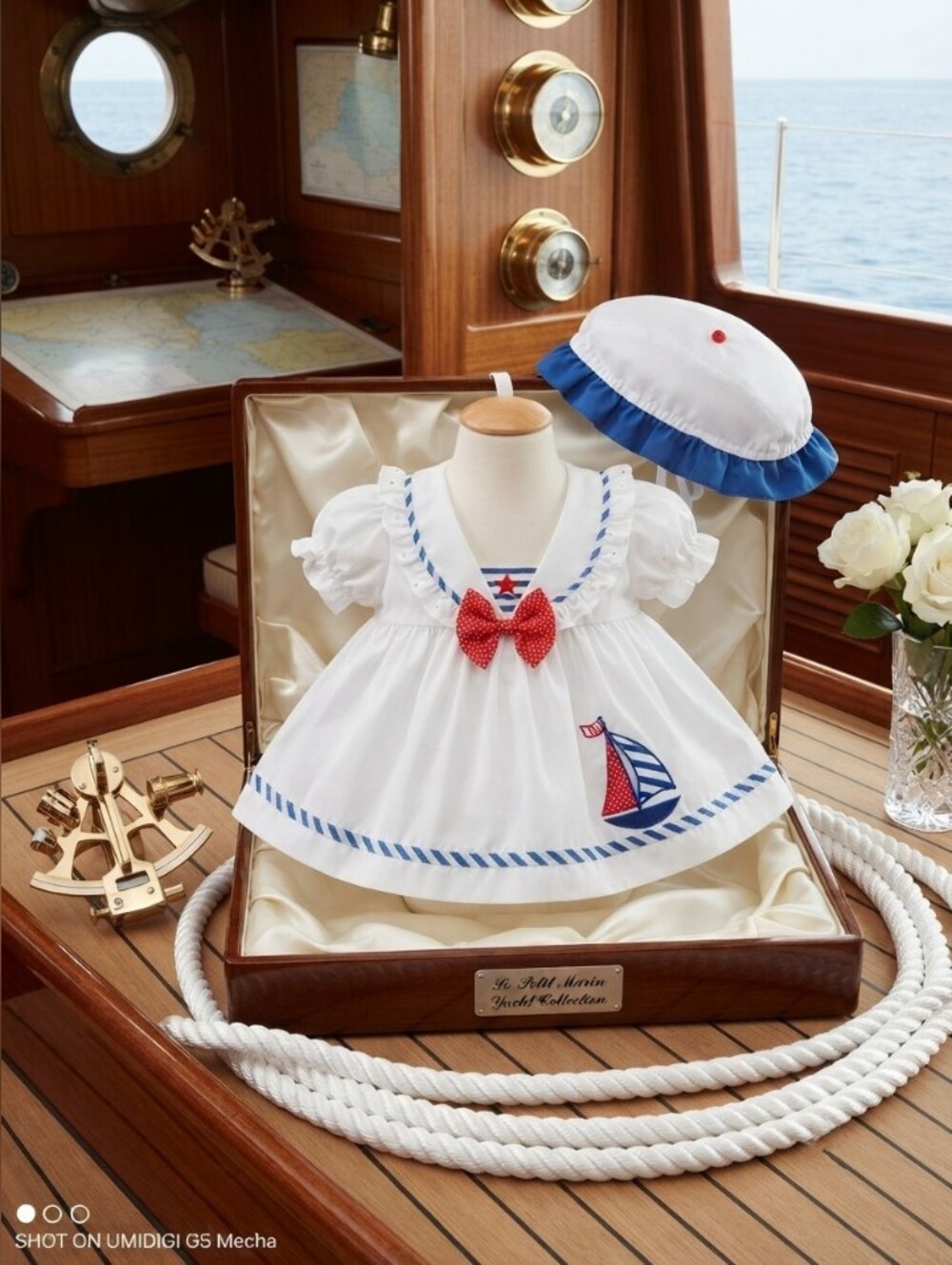 Nautical Baby Sail Dress with Hat - White & Blue 💙
